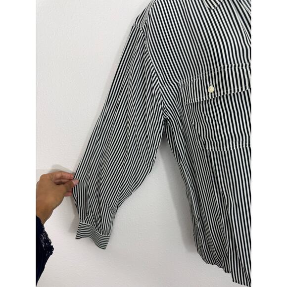 Emily Reger Vintage 100% Silk Striped Button Shirt XL - Picture 2 of 5